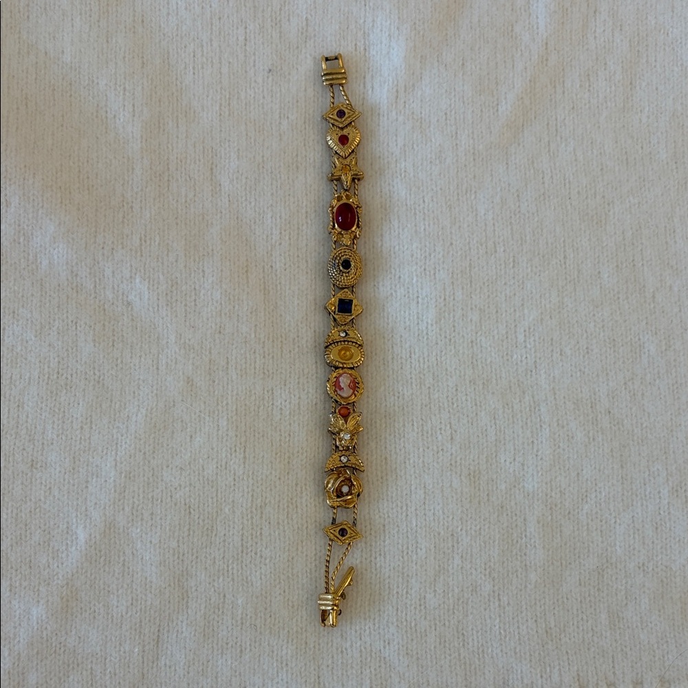 Vintage Gold Tone Multi Stone Charm Bracelet